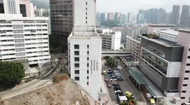 Horizontal panning on Princess Margaret hospital where patients of coronavirus are being treated in Hong Kong