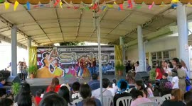Little girl dancing as Sinulog queen at school celebration in Cebu, Philippines