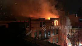 Historic New York City Chinatown building on fire