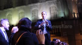 Venezuelan president, Juan Guaido, offer a speech in Puerta del Sol, Madrid, Spain