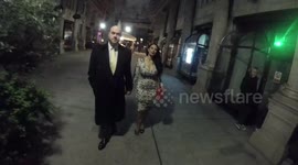 Janine Nerissa And Jonathan Sothcott depart Reg Traviss Engagement Party in London