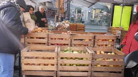 Organic fruits being sold at the market square in Basel, Switzerland.