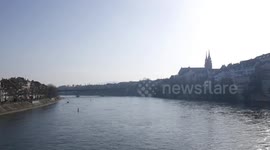 View of Rhine River and Basel's old town in Switzerland