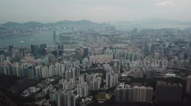 A drone view over Hong Kong's Kowloon Peak and Kowloon