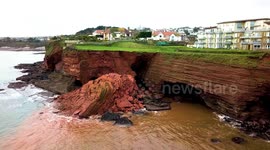 Drone footage shows huge cliff fall near Torquay in the English Riviera