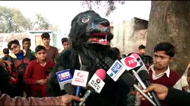 Villagers dress up as bears to scare off marauding monkeys in rural north India