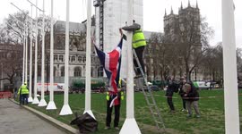 Union Flags deployed in Westminster to celebrate Brexit Day