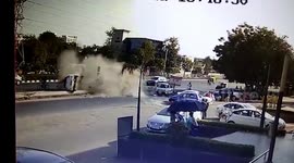 Driver escapes unharmed after speeding car loses control and flips over in western India