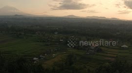Bali aerial scenery drone mountains jungle rice paddies