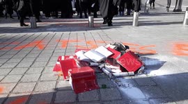 French lawyers try to enter the Ministry of Justice in Paris and burn books outside the building