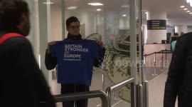 Lone Brexit protester at Brussels Eurostar