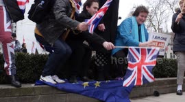 Brexiteers trample on EU flag in Westminster on Brexit Day