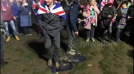 Brexit Day party-goers stomp all over EU flag