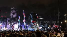Man Shouts From On Top Of The Churchill Statue In Westminster To Celebrate Brexit Day