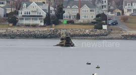 Fishing Boat Hauling Boston Lobster Passing Navigation Daymarker In Beverly Harbor Massachusetts