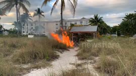 Big brush fire breaks out at Key West, Florida Smathers Beach