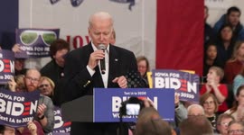 Iowa: Crowd cheers as Biden finishes speech, waves to crowd