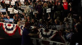 Iowa Caucus Night: Sanders takes stage (side shot showing entire crowd)