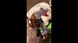 Six month old with contagious laugh being buried alive.