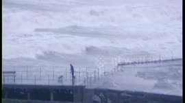 Storm Ciara Aberystwyth port walkway Friday