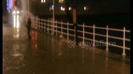 Large waves batter Aberystwyth seafront as Storm Ciara approaches