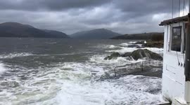 Waves crashing from Storm Ciara in Argyll, Scotland