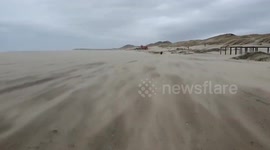 Storm Ciara. Sand Blowing over Beach in the Netherlands