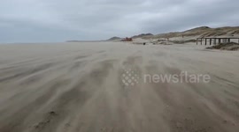 Newsflare Edit - Storm Ciara. Sand Blowing over Beach in the Netherlands
