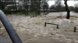 River Irwell flooded at Ramsbottom weir