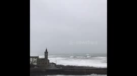Stormy weather clock tower porthleven Cornwall