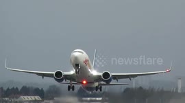 Pilots battle Storm Ciara crosswinds as they swerve side-to-side during takeoff at Birmingham Airport