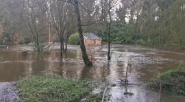Storm Ciara: River bursts banks in Tullymore, Northern Ireland