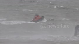 RNLI boat tossed in waves during Storm Ciara
