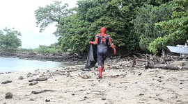 This Indonesian environmental activist dresses as Spider-Man to clean beach