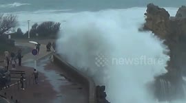 Storm Ciara: Huge waves batter seafront in Biarritz, France