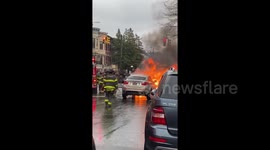 Shocking moment car in New York goes up in flames
