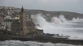 Storm Ciara hits Porthleven, UK following severe weather warnings