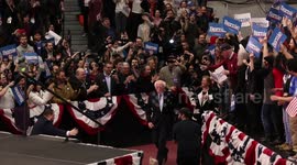 New Hampshire Primary Night: Sanders walks out and takes the stage to applause