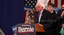 New Hampshire Primary Night: Sanders finishes speech, waves to crowd