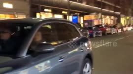 Footage shows a number of expensive cars performing 'doughnuts', leaving tyre marks and speeding