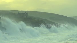 Cornish coast battered by huge waves as Storm Dennis approaches UK