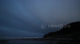 Mammatus clouds seen at dusk on coast of Northern Ireland on a day of snow showers