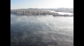 Siberian river Angara didn't freeze at the winter because of strong water flow