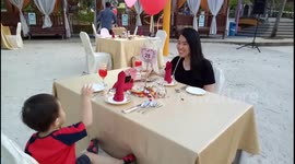 Mom and Son Having Valentine's Day Celebration