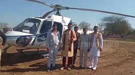 Trooper groom arrives in chopper to pick-up bride in northern India