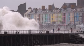 Stunning slow motion footage shows Storm Dennis hit Aberystwyth