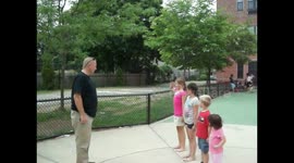 Uncle uses some of his army training to help him babysit the kids at the city park