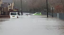 Deep floodwaters in South Wales after Storm Dennis rains