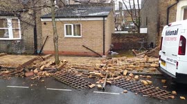 Storm Dennis - daytime B-roll after brick wall collapsed in high wind in London