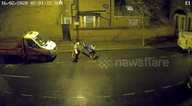 CCTV captures Storm Dennis topple brick wall and take out lamppost in London (INCLUDES DAY SHOTS)